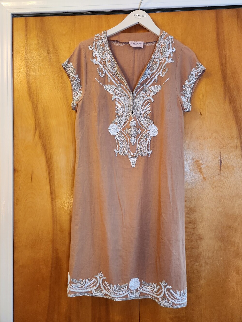 Calypso St. Barth Tan Embroidered Mini Dress